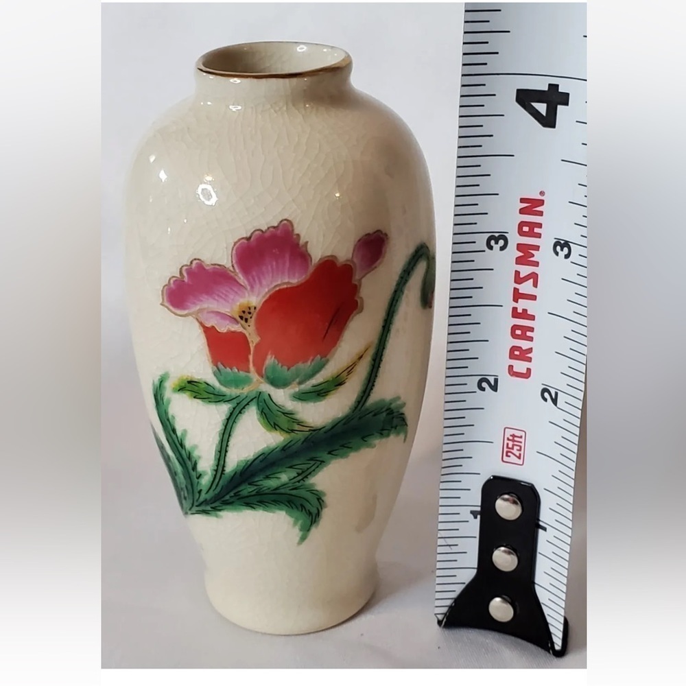 Vintage Homco Japan Floral Porcelain Crackle Bud Vase 4" - Picture 3 of 4